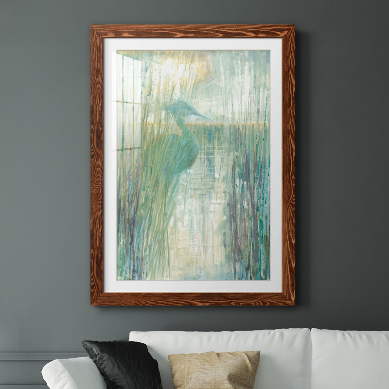 Morning Egret I - peinture encadrée, H 37,5 po x l 27,5 po x P 1,5 po, Cadre en érable