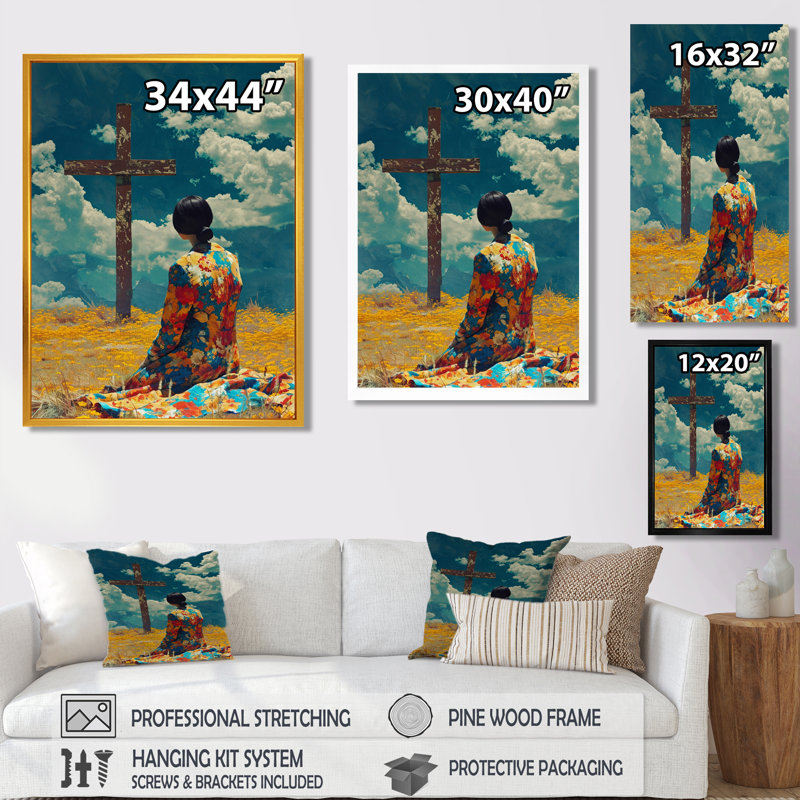 «Blue Sky Mourning», art mural paysage religieux, H 44 po x l 34 po, Toile tendue