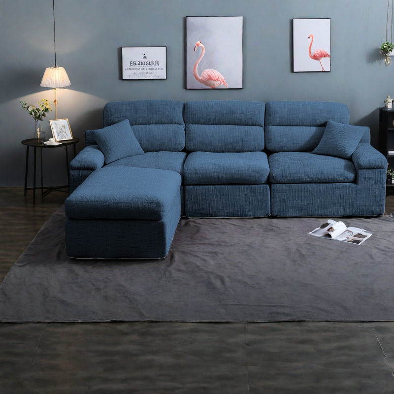 Canapé d'angle peu encombrant avec chenille de qualité supérieure, conception moderne en forme de L pour le salon