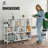 55-Inch Wide 10 Cube 3 Tier Industrial Open Shelf Bookcase with Metal Frame, White-114634454