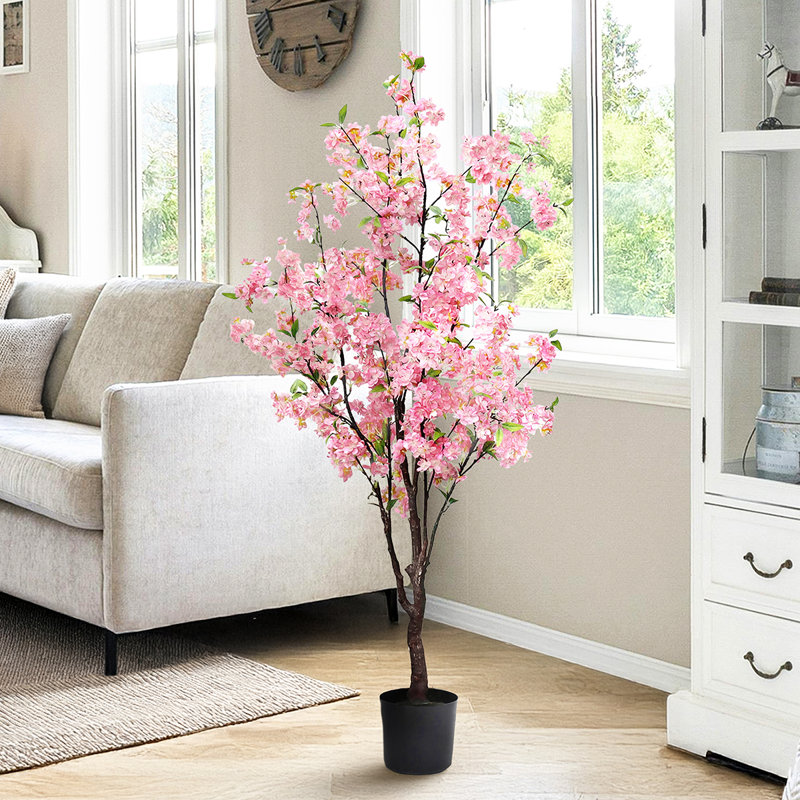 Cerisier artificiel en pot, Rose, H 54 po x l 26 po x P 26 po