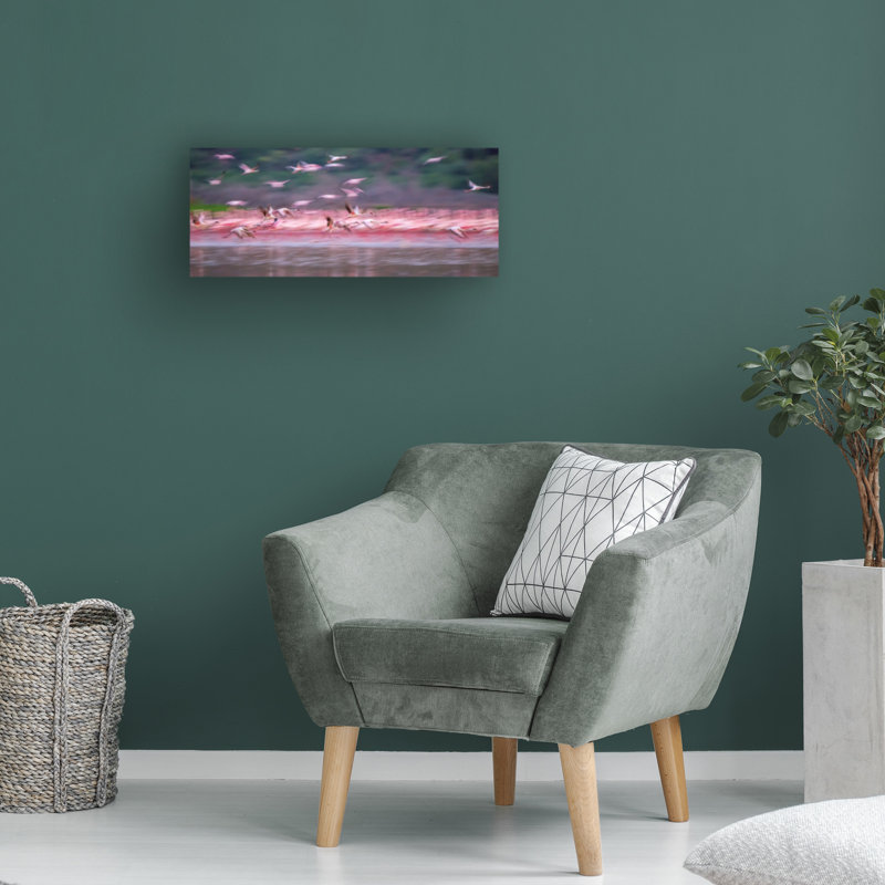 Art sur toile, flamants roses dans l'aube, H 10 po x l 24 po
