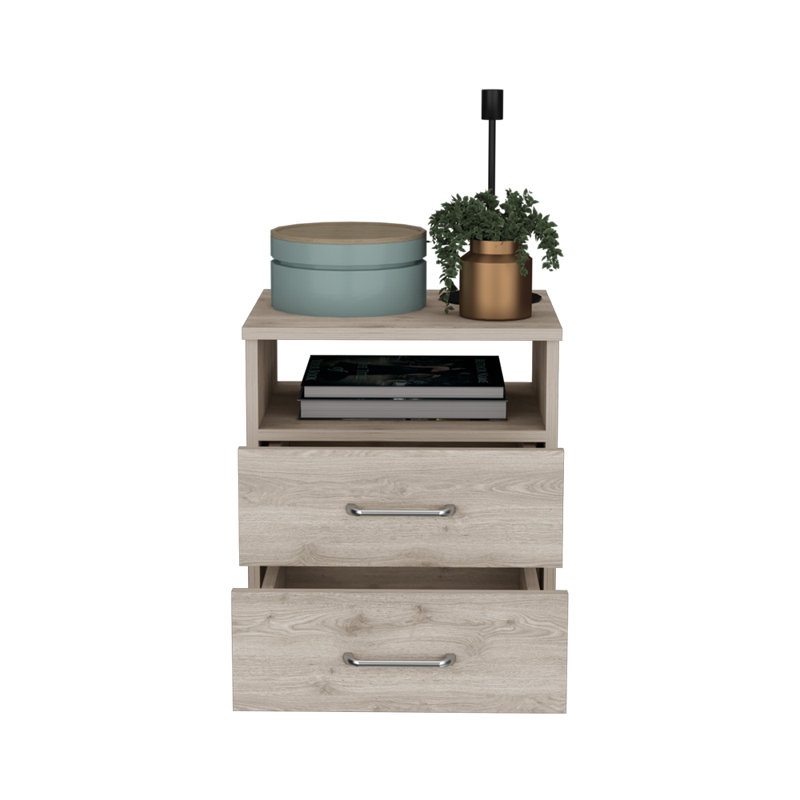 Table de chevet, deux tiroirs et une tablette