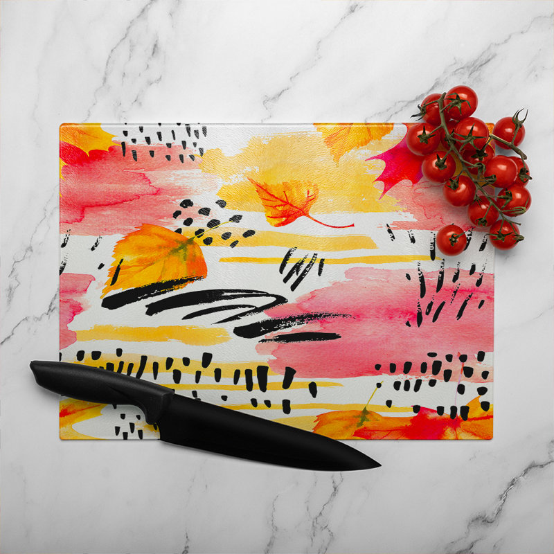 Abstract Fall Pattern In Bright Autumn Colours Glass Chopping Board, 40cm L x 28cm W