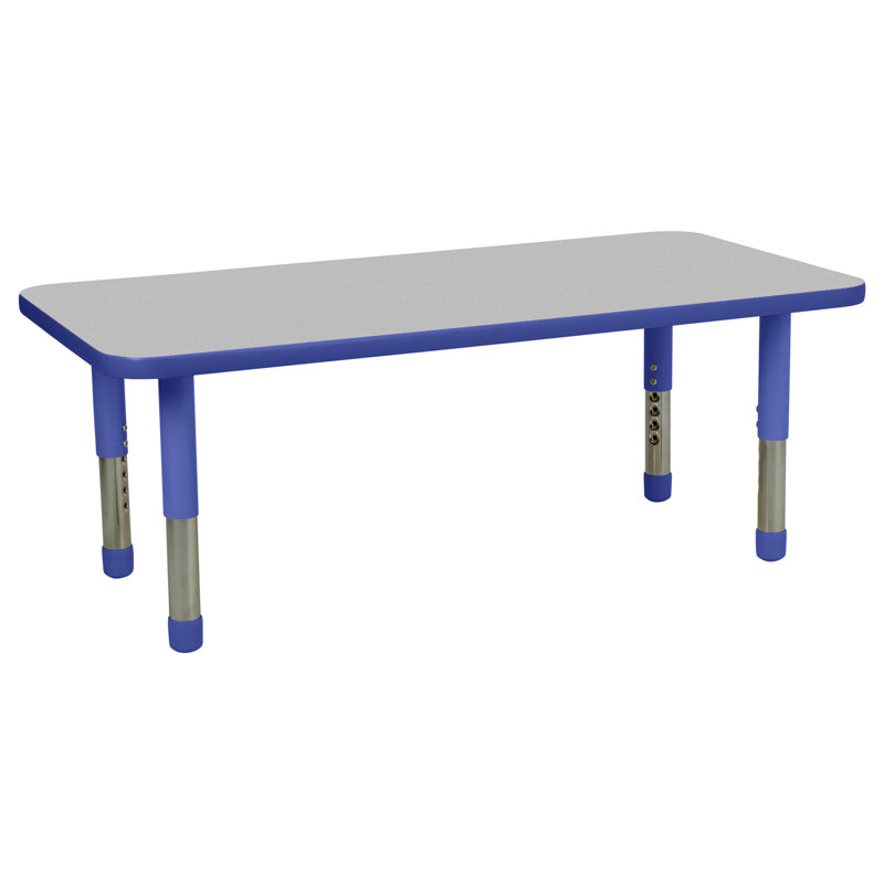 Table rectangulaire d'activités en T avec moulures totales réglables, H 18 po x l 48 po x P 24 po, Gris, Bleu