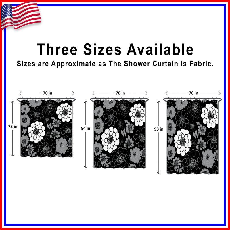 Rideau de douche Floral, H 93 po x l 70 po, Motif floral noir