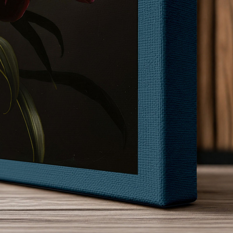 Burgundy Peonies Botanical - Wrapped Canvas, 18x12 - 45.7 x 30.5 cm, Teal Border
