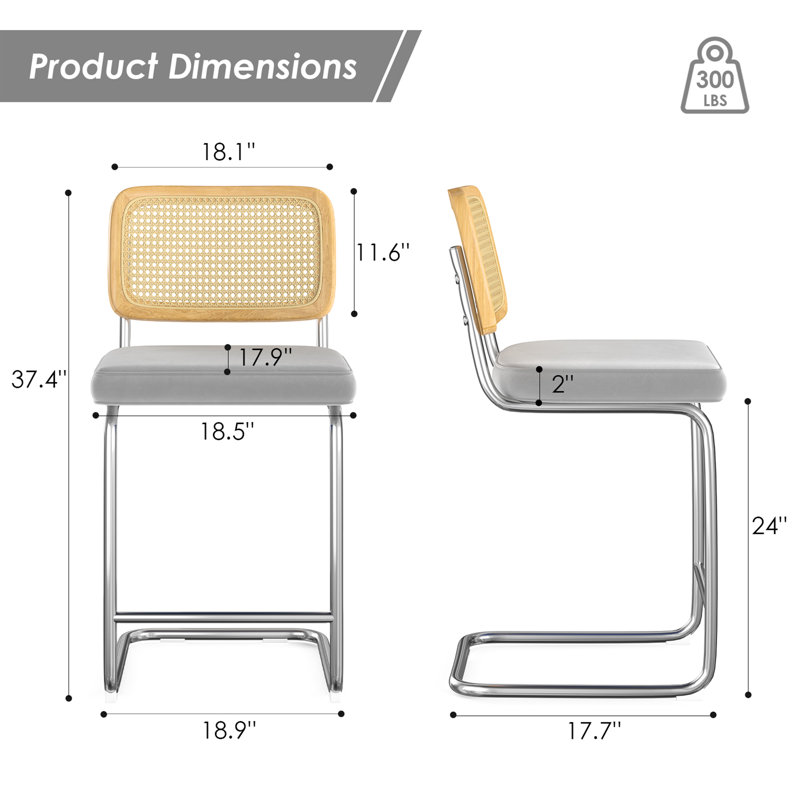 Tabouret Baumgartner, Tabouret de comptoir (siège d'une hauteur de 24 p, Argenté, Gris clair