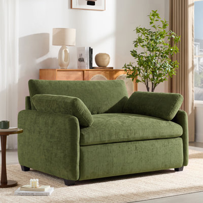 Fauteuil canapé minimaliste surdimensionné Arden en chenille avec assise large et profonde et soutien rembourré