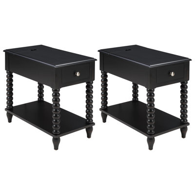 24" Tall Rustic Solid Wood End Table With Built-In Power Outlet And USB Port