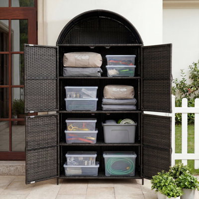 Armoire de rangement 72 po en osier de 72 po avec 4 portes et tablettes réglables pour la piscine, le jardin et la cour