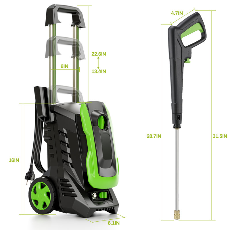 Electric Pressure Washer, Power Cleaning Machine W/Telescopic Handle, 2700 Psi, 1.7 Gpm, 4 Nozzles, Foam Cannon, Outlet Hose, For Car, Fence, Window, Patio, Furniture, Home, Bike