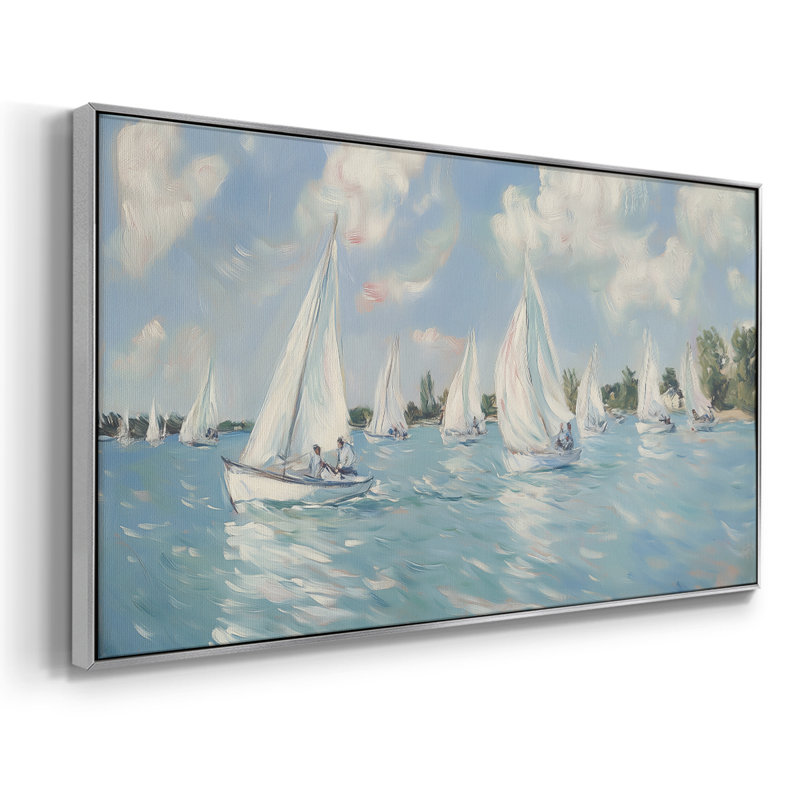 Série nautique-XXXIV- Toile tendue avec châssis tendue, prête à être accrochée, H 25 po x l 49 po, Argent argent