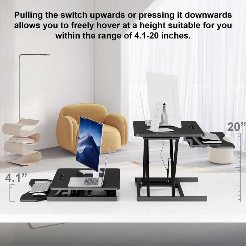 Support pour bureau debout à hauteur réglable de 32 po avec plateau pour clavier, support de poste de travail pour ordinateur portable, noir