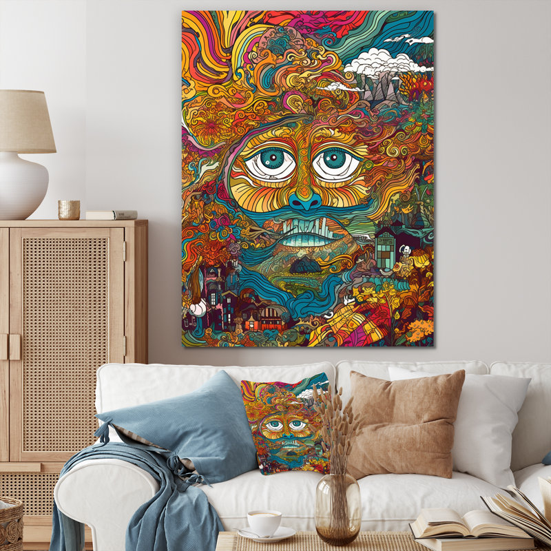 Symbole bouddhiste, yeux du dieu qui voit tout sur toile, H 32 po x l 16 po x P 1 po, Toile tendue