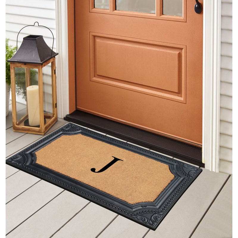 Paillasson en caoutchouc naturel et coco 24 "x 39" pour porte d'entrée, paillasson durable traité anti-perte de fibres, J