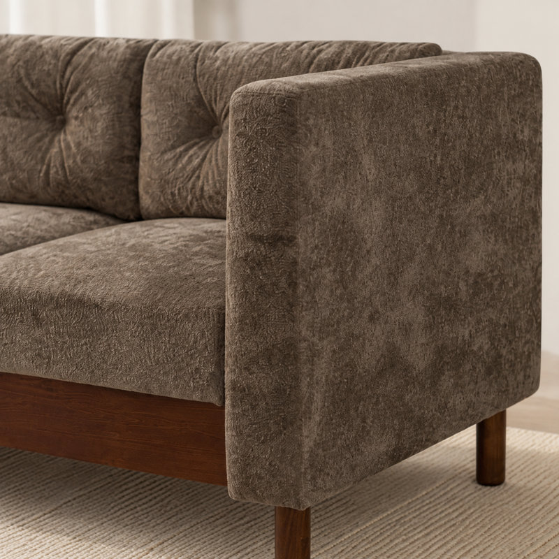Canapé moderne 3 places en chenille de 199 cm (78,12 pouces) avec accoudoirs carrés, dossier capitonné et pieds en bois d'hévéa pour salon
