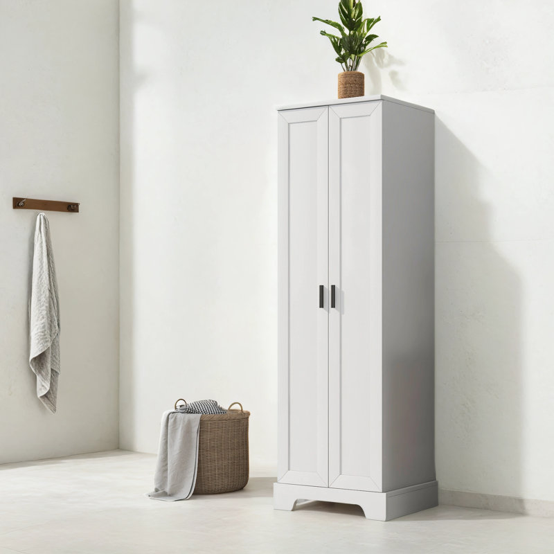 Nehmia Medium Density Fiberboard (MDF) Freestanding Linen Cabinet, White