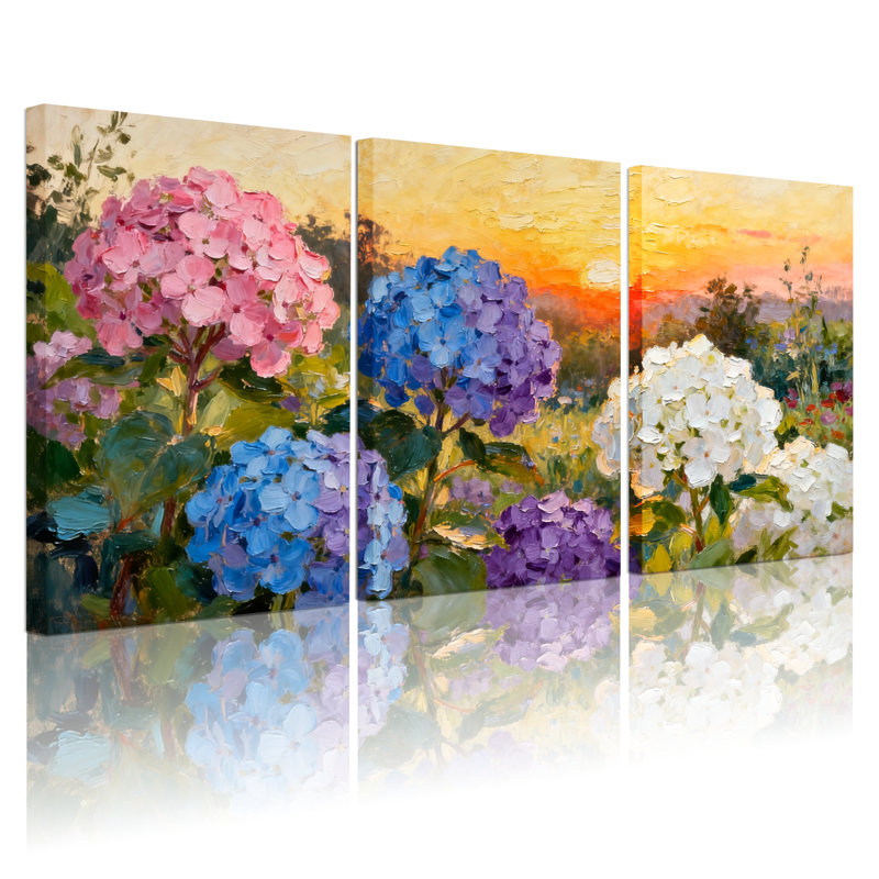 Ensemble de 3 tableaux muraux sur toile à motifs floraux d'hortensias, pour salon, chambre à coucher et décoration intérieure.