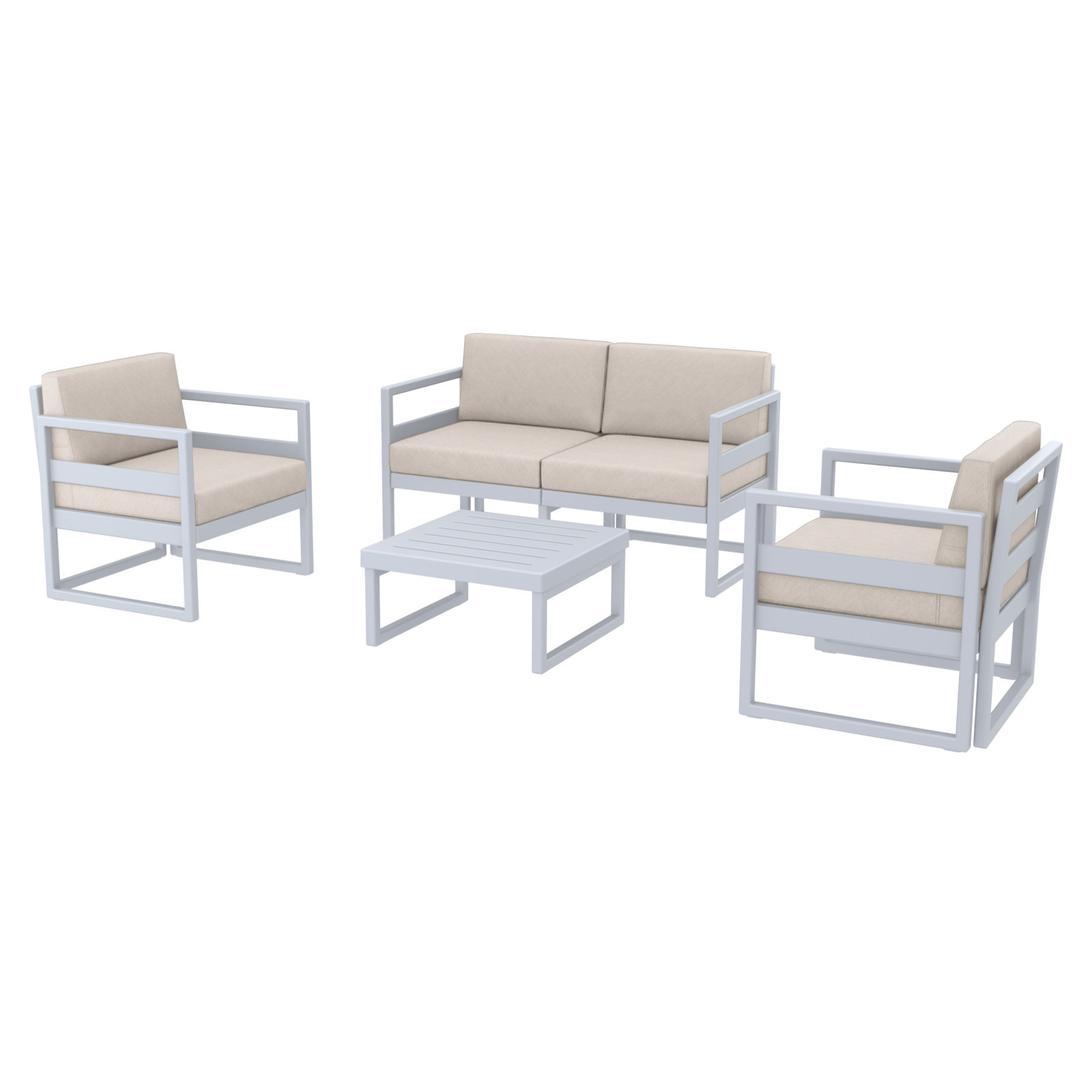 Lane 4 - Person Patio Conversation Set with Cushions, Silver/Gray, Canvas Flax Sunbrella® Canvas