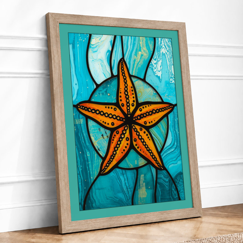 Starfish in Motion Coastal - Framed Print, A2 - 59.4 x 42.0 cm, Oak