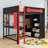 Full Wooden Loft Bed With Wardrobe, LED Strips, USB Ports And Desk-1482088249