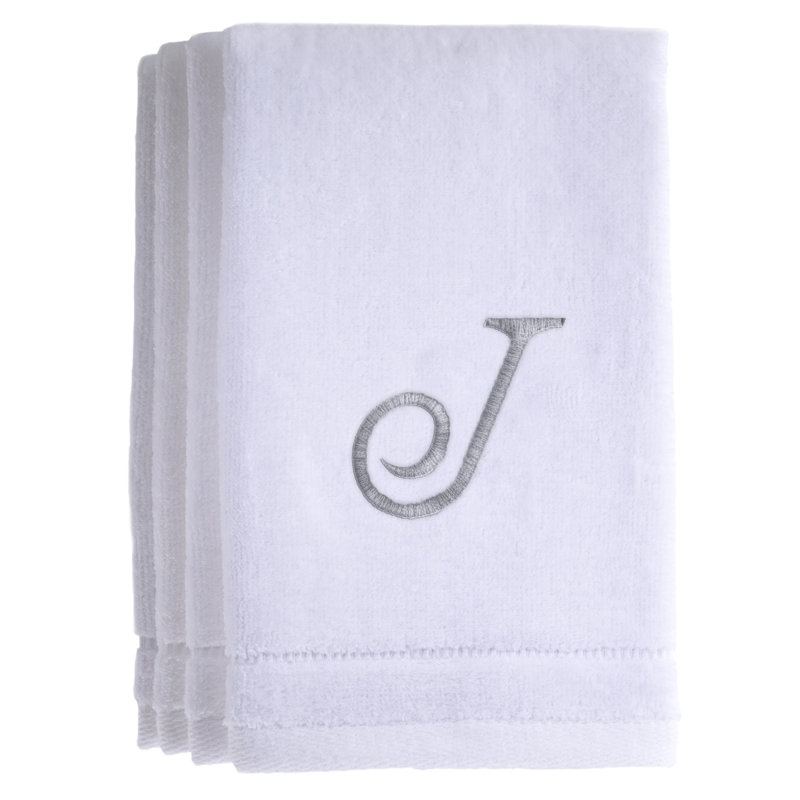 Ensemble de serviettes 4 pièces monogrammées 100% coton, J, Blanc