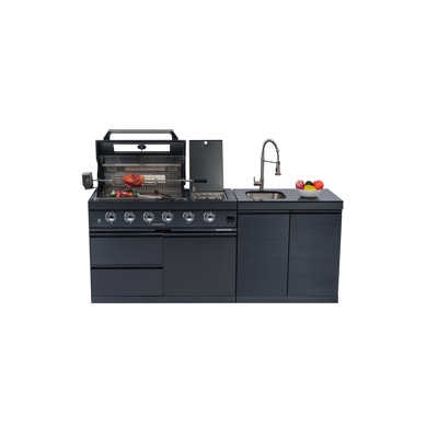 Îlot de cuisine pour barbecue 72 po à 4 brûleurs 72 000 avec brûleur latéral rond, ensemble, comptoirs en granite et système d'allumage électronique, hotte à double paroi en acier inoxydable, graisse facile à nettoyer