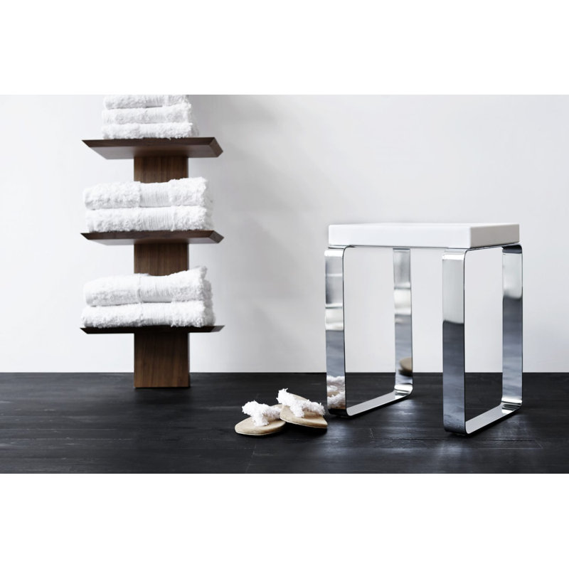Cube Shower Bench Seat in White/Mirrored Stainless Steel