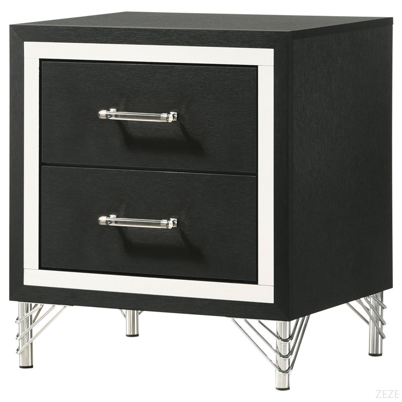 Black 2-Drawer Nightstand Bedside Table