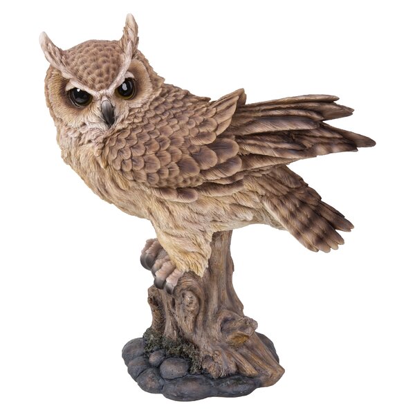 Hi-Line Gift Ltd. Long Eared Owl on Stump with Fluffed Feathers Statue ...