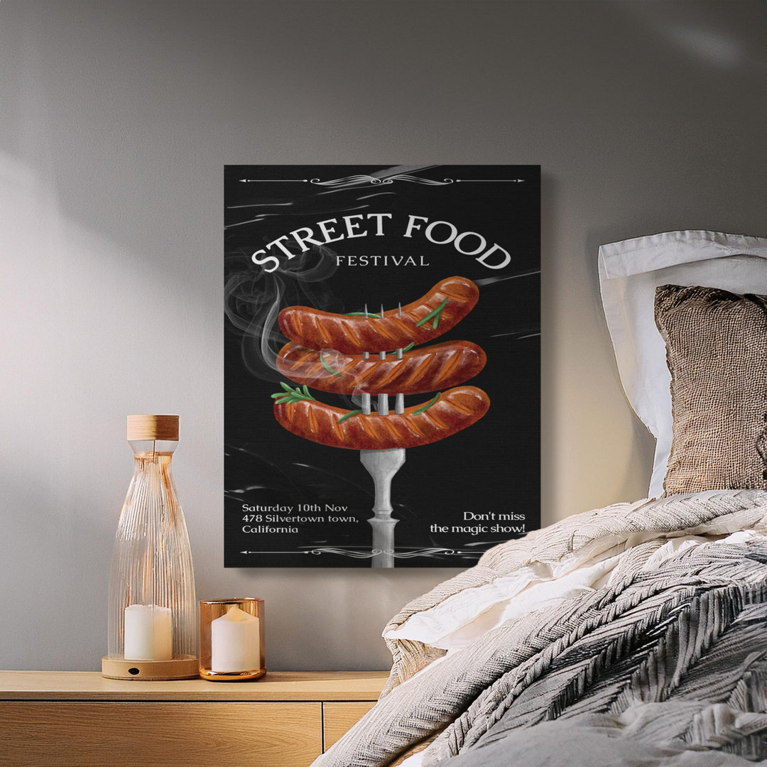 Street Food Festival Canvas Wall Art, Sausage Grill Poster, Kitchen Decor, Gallery Wrapped, Ready to Hang, Archival Quality