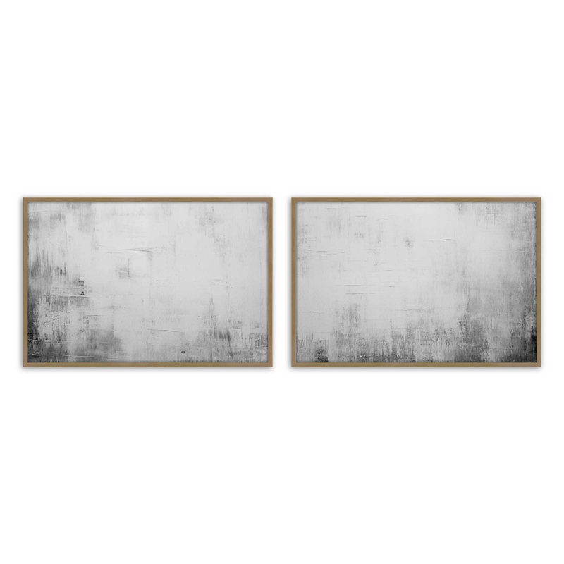 Ensemble de 2 impressions blanches silencieuses dans un cadre brossé, x 16 po, Or brossé, H 12,25 po x l 30,5 po