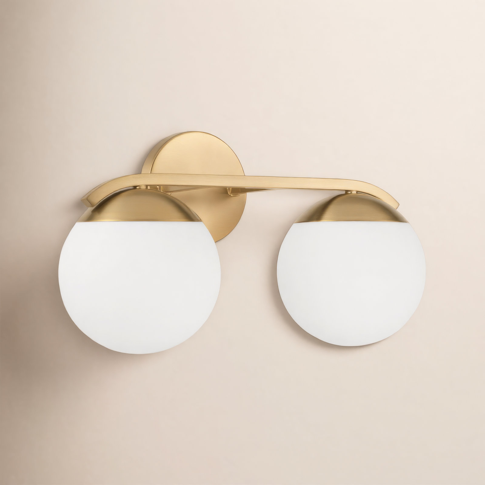 2 Light Frosted Dimmable Vanity Light, Matte Brass