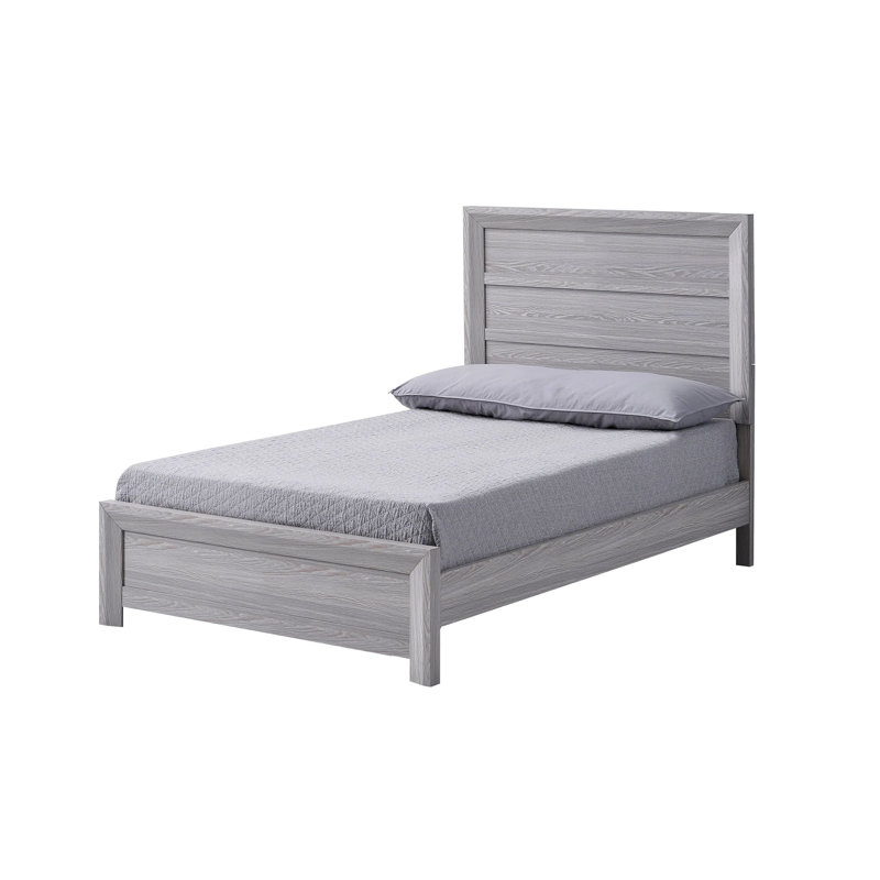 Lit Laide, tête de lit à panneau, bois de grève rustique, Simple, Bois flottant gris