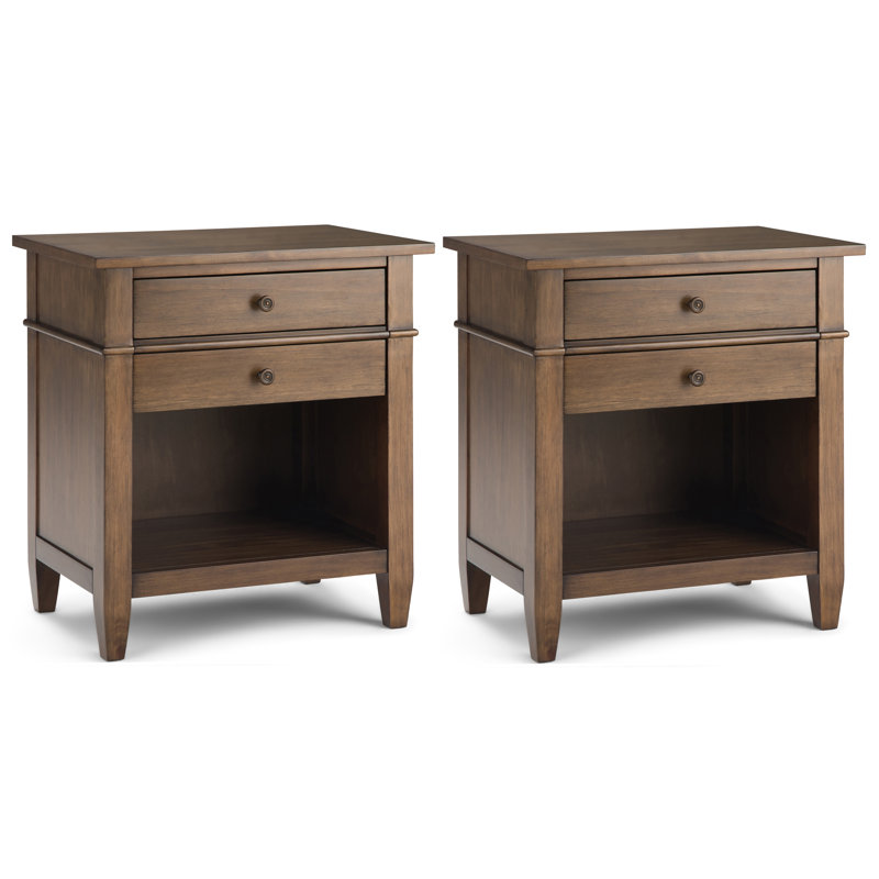 Table de chevet transitionnelle en bois massif de 24 po Carlton brun rustique naturel vieilli (ensemble de 2), Brun rustique