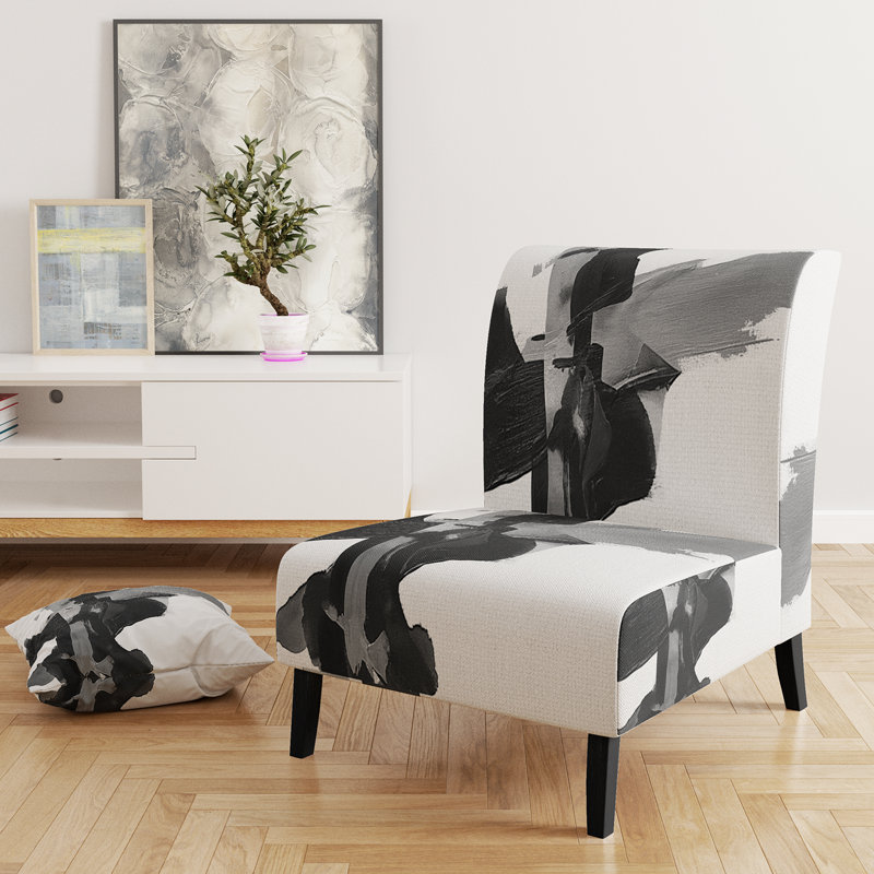 Geometric IV - Upholstered Modern Accent Slipper Chair, Black/White/Gray