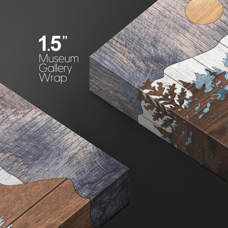 «Western Wood Effect Landscape Abstract Mountain Farmhouse Cabin», impression sur toile encadrée, Toile tendue