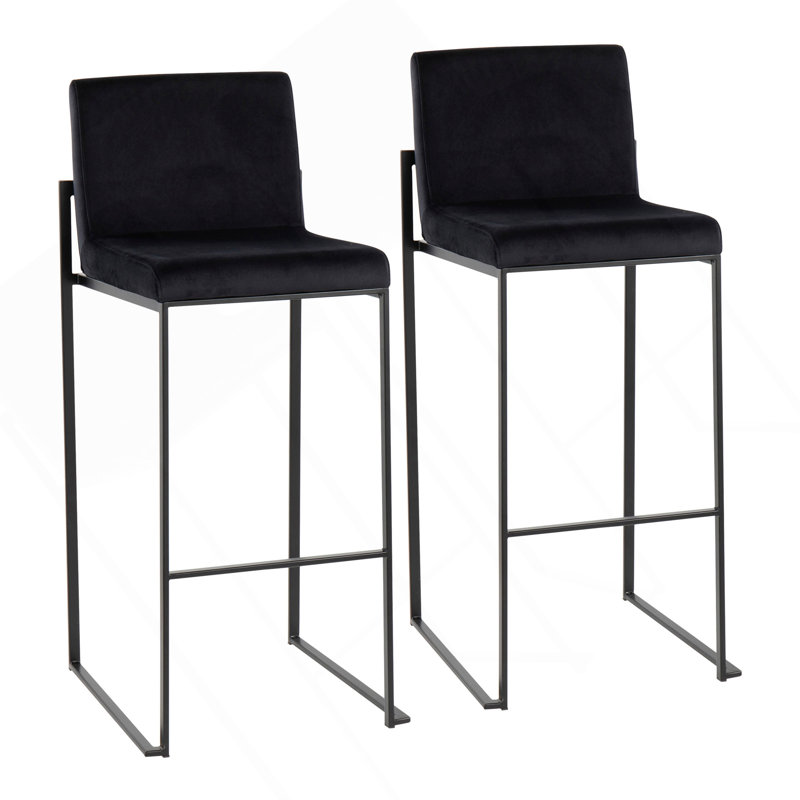 Tabouret de bar haut dossier contemporain Fuji en acier noir et velours noir par Lumisource - ensemble de 2, Noir