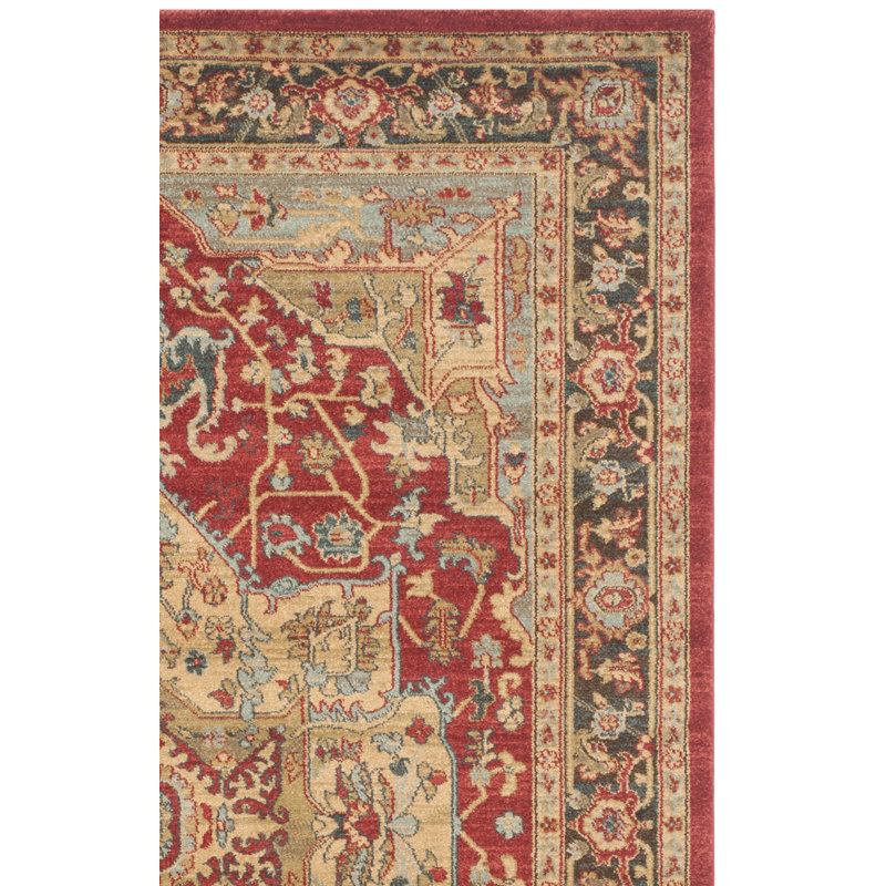 Pennypacker Oriental Natural/Navy Area Rug, Rectangle 6'7" x 9'2"