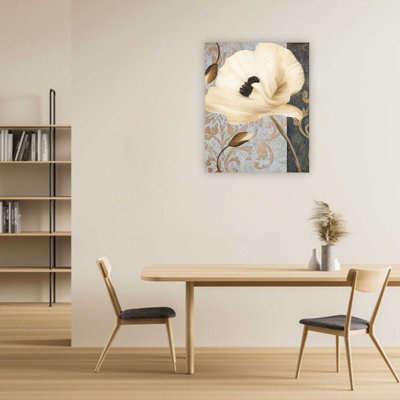Art mural 24 po x 32 po Brocade coquelicot - pour le salon, la chambre à coucher ou le bureau - gris
