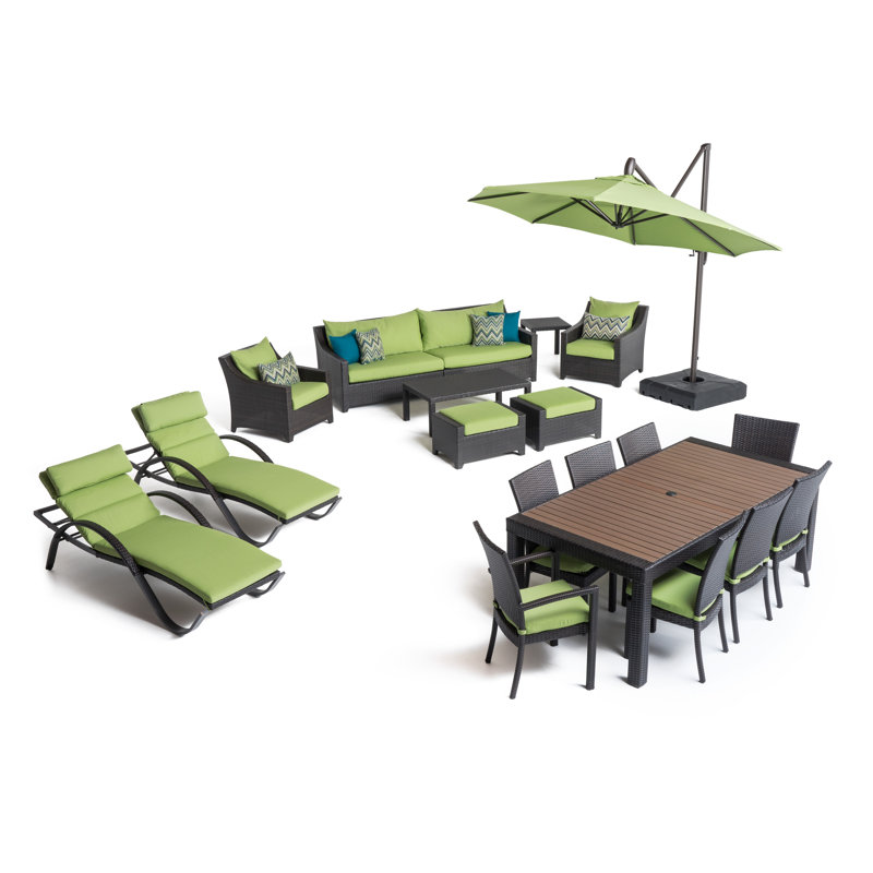 Fionnula 15-Person Patio Seating Set with Cushions, Canvas Ginkgo Sunbrella® Canvas