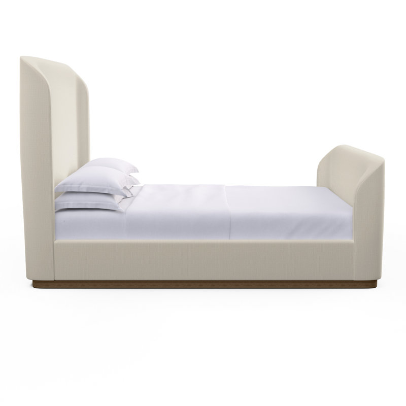 Barrow Upholstered Wingback Bed, Box Weave Linen Oyster, Full, Weathered