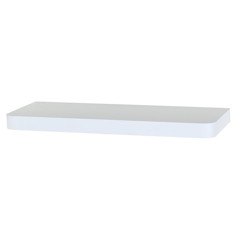 Floating Narrow Wall Shelf, Rounded Front Corners, Foiled Finish, White, 3.8 cm H x 80 cm W x 14.5 cm D