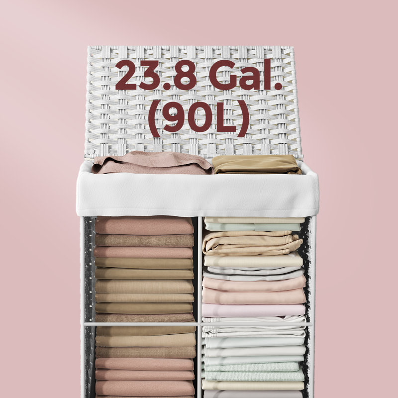 Laundry Hamper With Lid, 23.8 Gallon (90L) Synthetic Rattan Clothes Laundry Basket With Lid And Handles, Foldable, Removable Liner