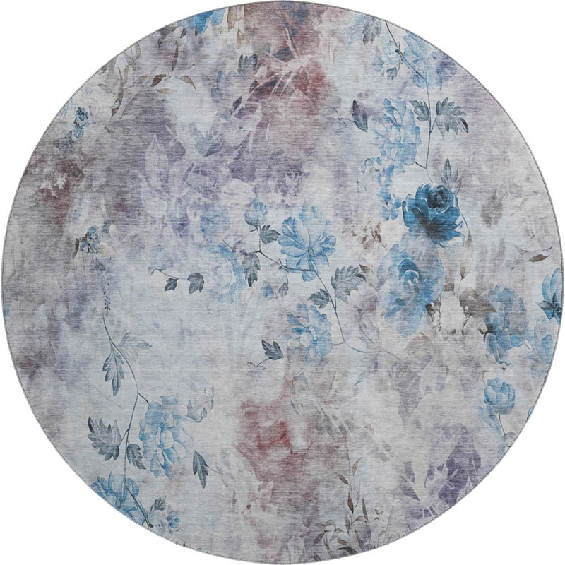 Premium Machine Washable Prisco Blue Rug, Round 8'