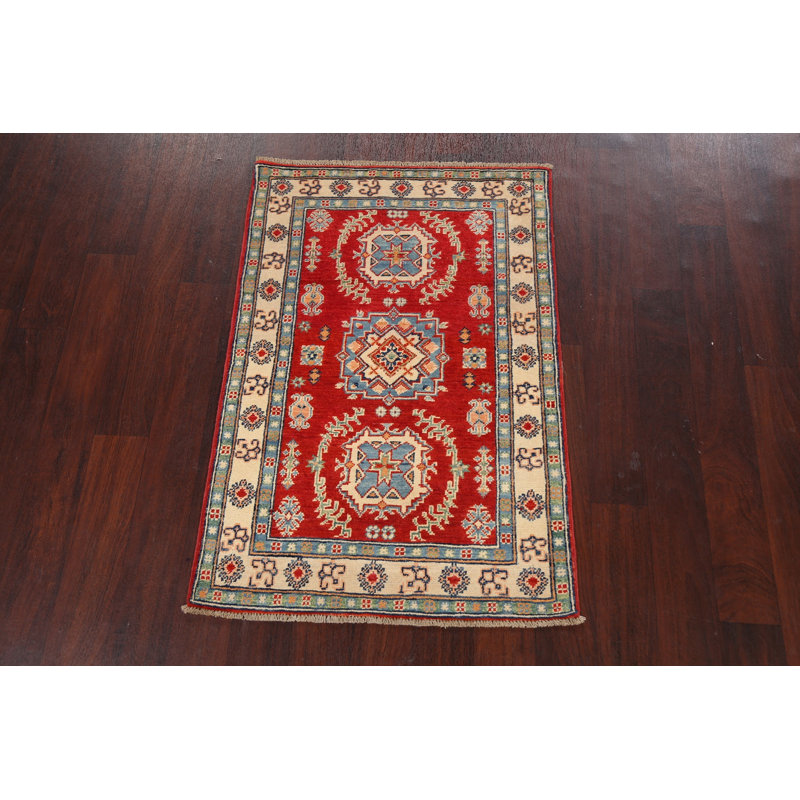 Tapis oriental géométrique Kazak noué à la main 3 x 4