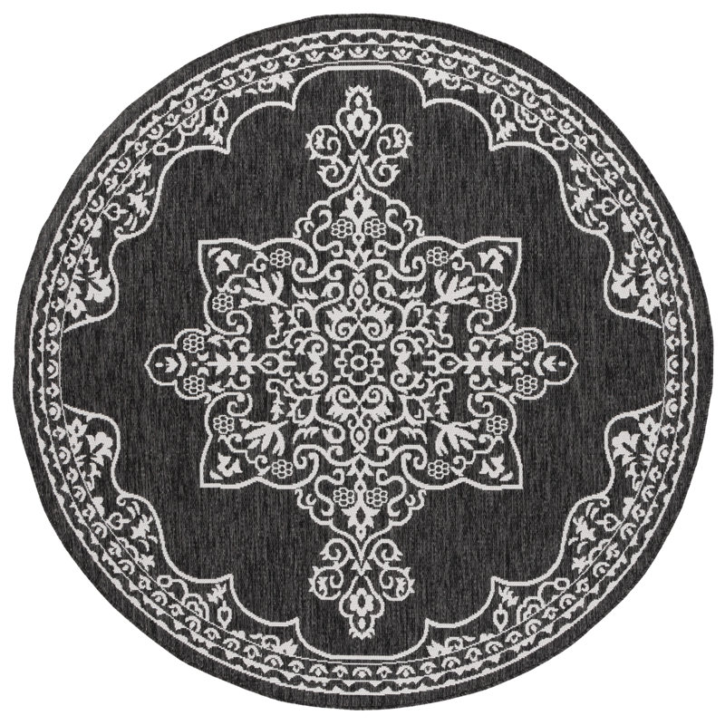 Tapis oriental d'intérieur / extérieur Alessa Performance Performance, Rond 6 pi 7 po