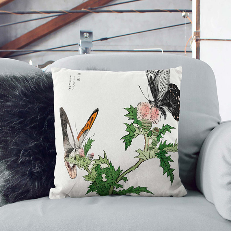 Butterflies On Pink Thistles Square Throw Cushion, 55cm H x 55cm W x 20cm D