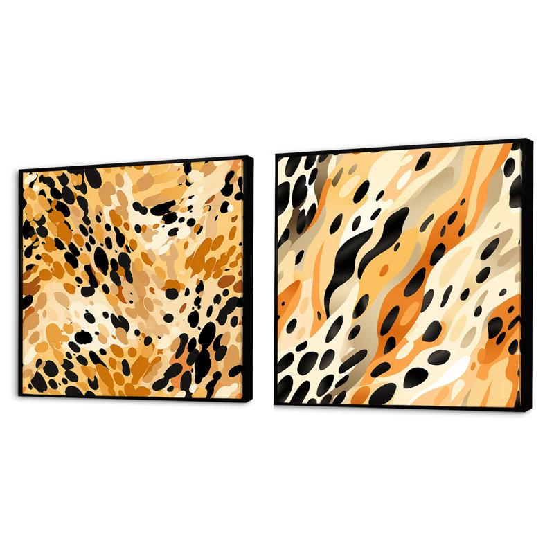 Imprimé léopard orange et noir - ensemble de 2 animaux carrés léopard, Cadre flottant noir, H 16 po x l 33 po